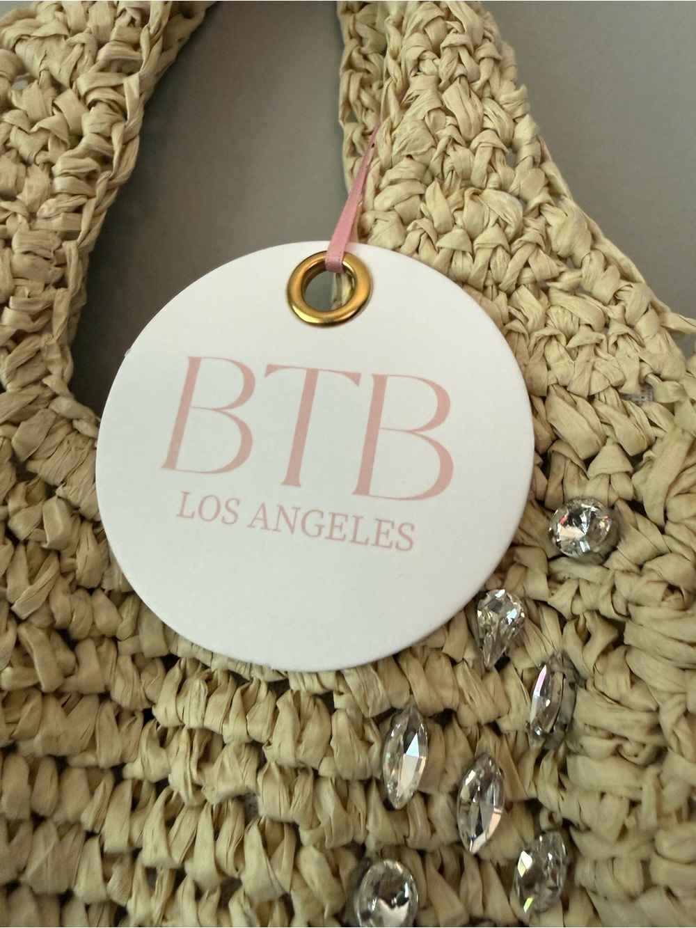 BTB Los Angeles Beige Crochet Tote with Crystal Embellishments - Picture 5 of 7